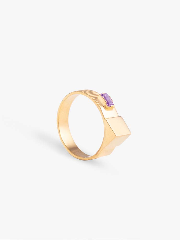 Ring Refined Brutalism Amethyst 14kt Solid Gold