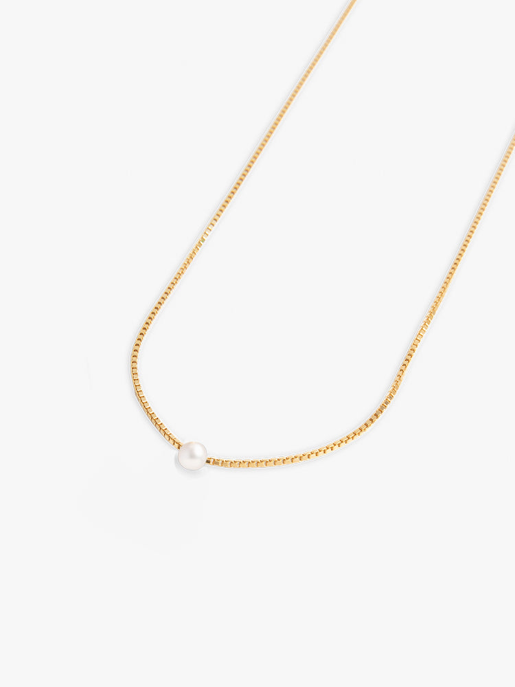 Necklace Facet Square Pearl 14kt Solid Gold